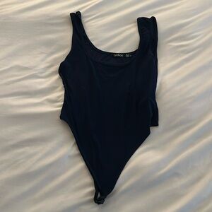 Boohoo navy blue ribbed bodysuit